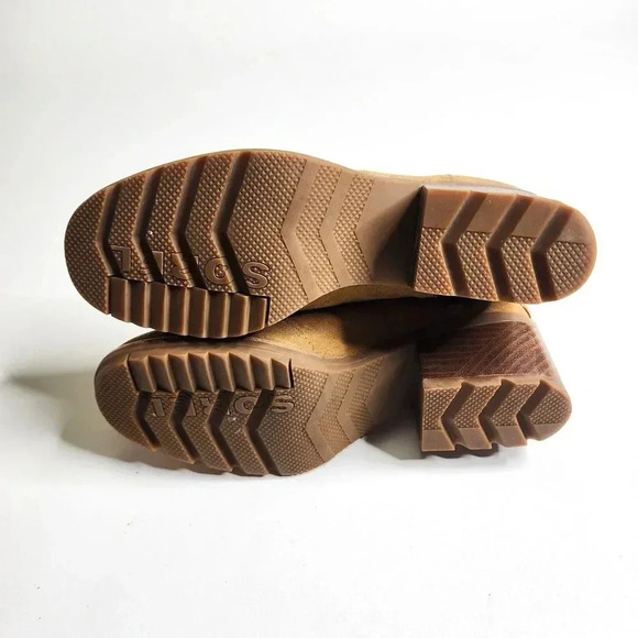 Sorel Cate Waterproof Suede Block Heel Bootie Side Zip Size 7 Camel Brown - Picture 5 of 9